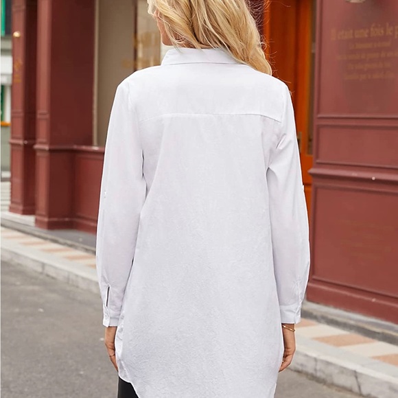 Long Sleeve V Neck Pocket Shirt Dress Tunic Top Casual Solid Charade Button Down - Picture 4 of 9